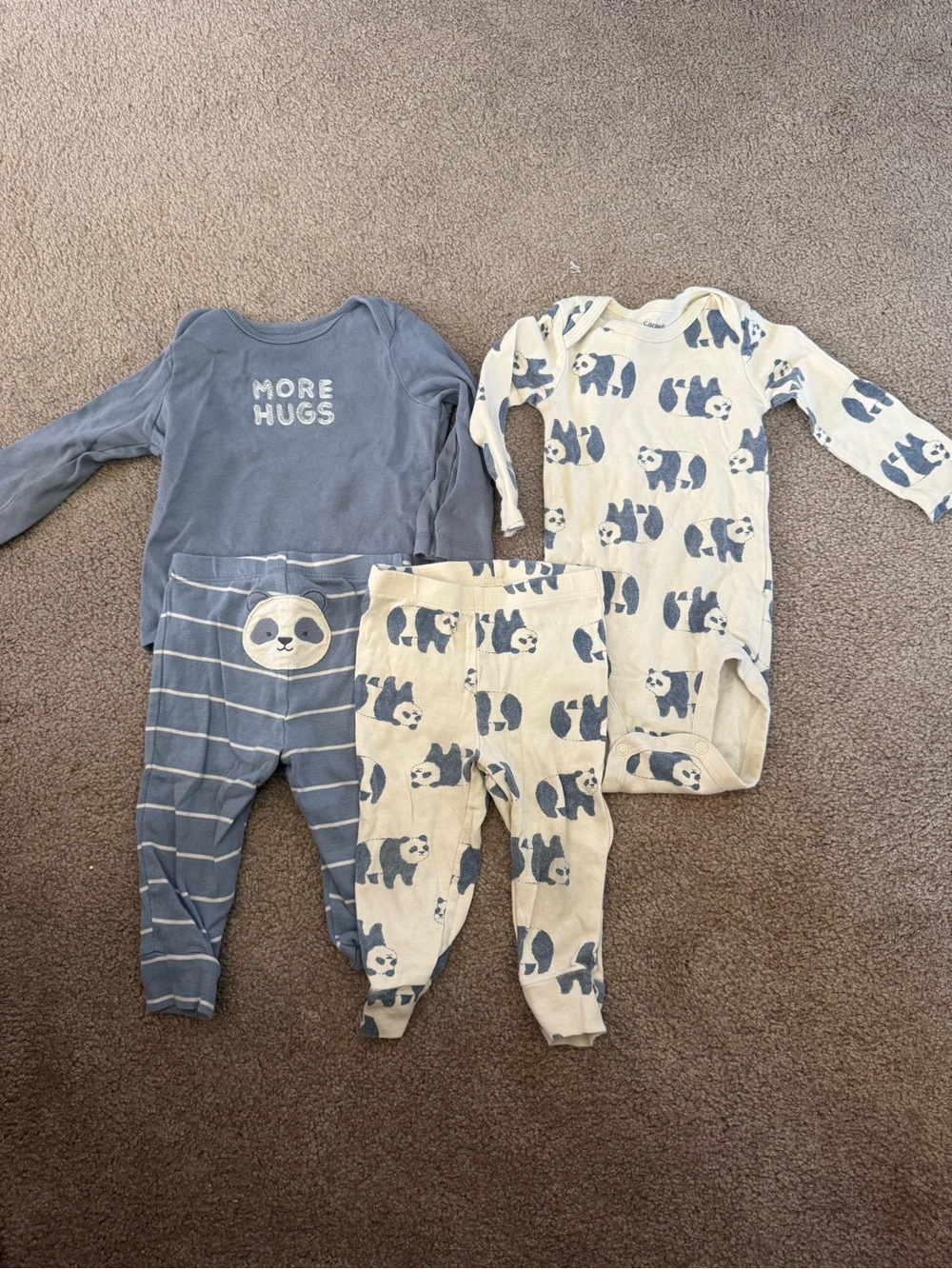 Neutral Panda-Print Baby One-Piece & Pants Set - More Hugs